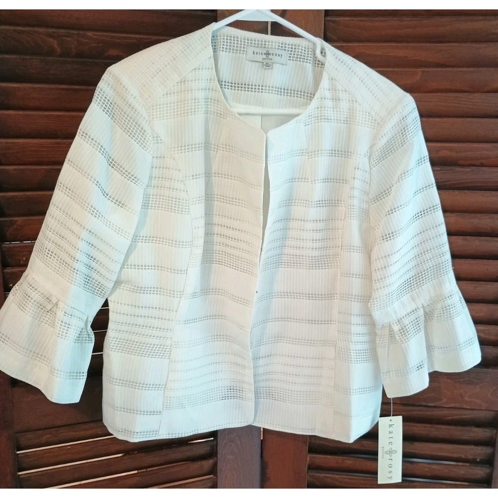 NWT "KATE ROSY" Ivory Lined Cropped Jacket Top Blouse‎ Size PXL Preppy Peplum